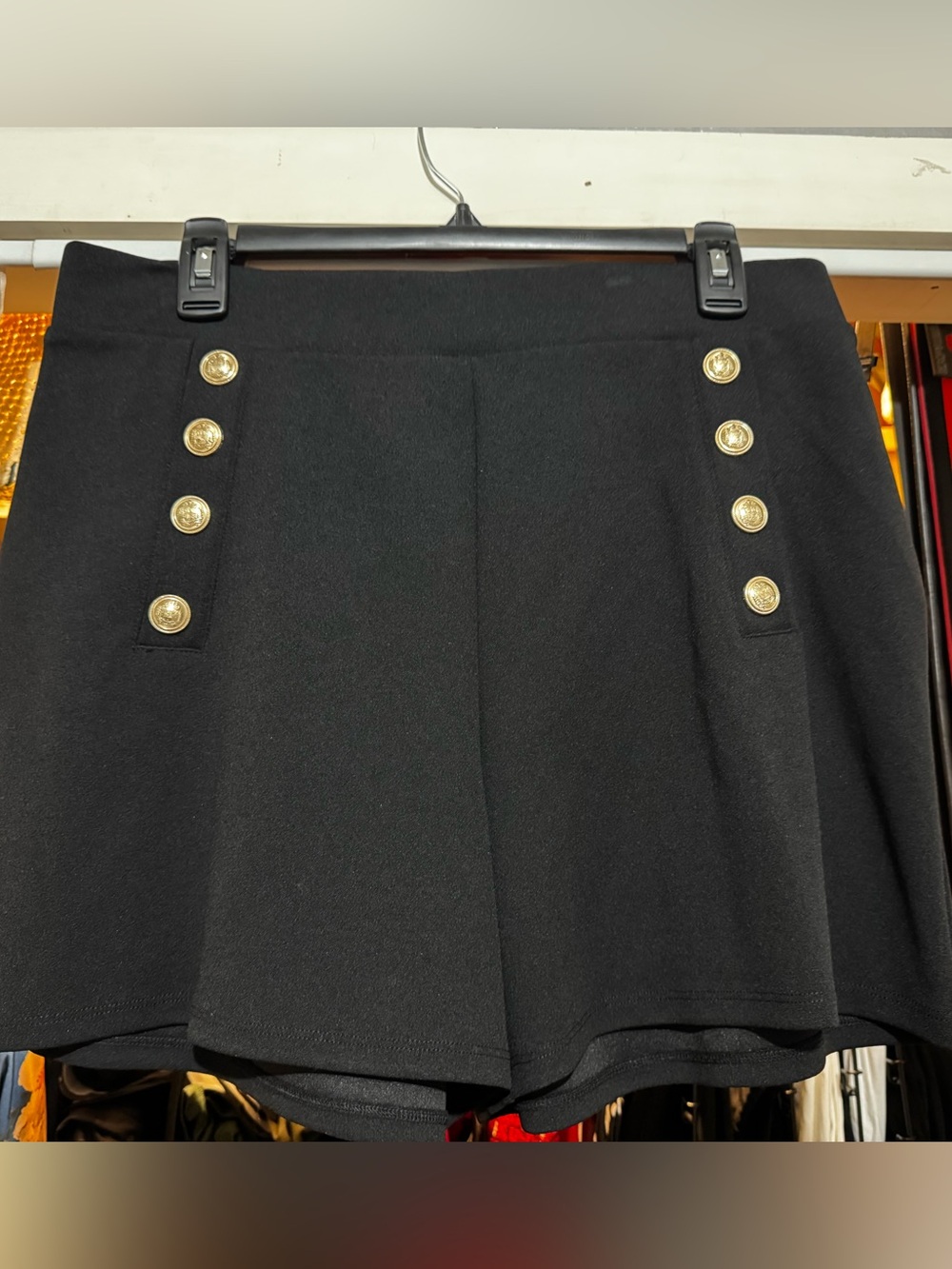 H&M Black High-Waist Short Skort with Gold Button Detail